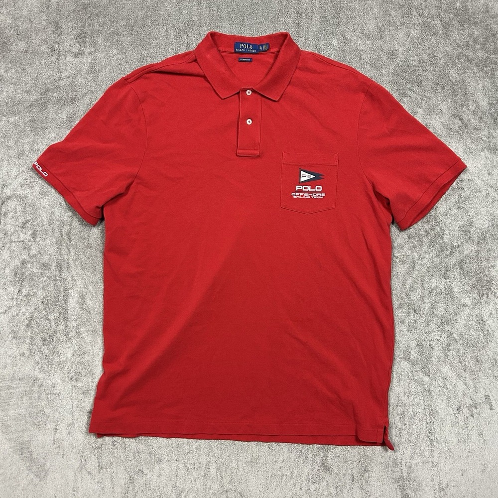 Ralph Lauren Polo Shirt Mens XL Classic Fit Red Offshore Sailing Team Pique Rugb